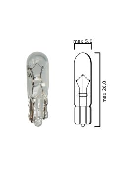 Bulb glass wedge base, W2x4,6d 6V 1,2W T5 - Pack of 5 pcs