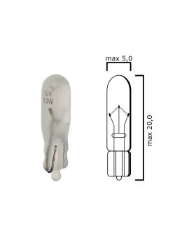 Schema lampadina con attacco in vetro  W2x4,6d 12V 1,2W T5 opaca per quadro strumenti