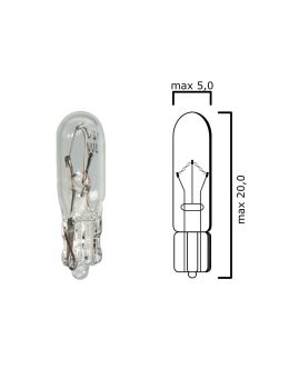 Bulb glass wedge base W2x4,6d 12V 3W T5 - Pack of 5 pcs