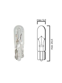 Bulb glass wedge base W2x4,6d 12V 2W T5 - Pack of 5 pcs