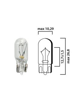 Bulb glass wedge base W2,1x9,5d 24V 3W T10 - Pack of 5 pcs