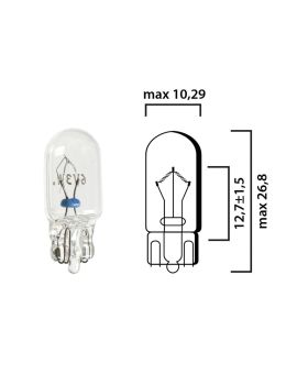 Bulb glass wedge base W2,1x9,5d 6V 3W T10 - Pack of 5 pcs