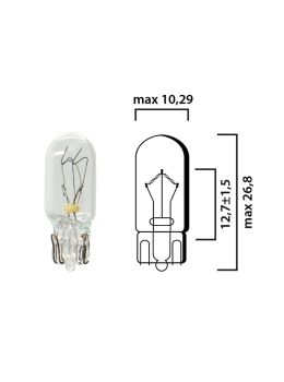 Schema lampadina con attacco in vetro W2,1x9,5d 24V 5W T10 per illuminazione autocarro