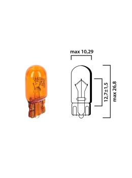 Schema lampadina ambrata con attacco in vetro W2,1x9,5d 12V 5W T10 per illuminazione auto