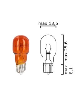Schema lampadina ambrata con attacco in vetro W2,1x9,5d 12V 10W T13 per illuminazione auto