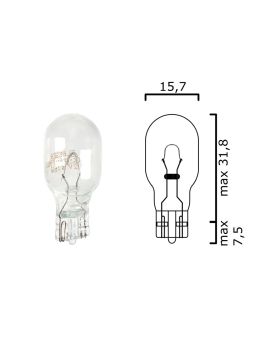 Schema lampadina alogena con attacco in vetro W2,1x9,5d 12V 16W T15 per illuminazione auto