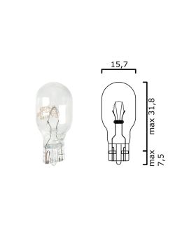 Bulb glass wedge base W2,1x9,5d 13V 6CP T15 - Pack of 5 pcs