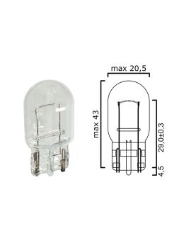 Bulb glass wedge base W3x16d 12V 21W T20 - Pack of 5 pcs