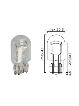 Bulb glass wedge base W3x16q 12V 21/5W T20 - Pack of 5 pcs 