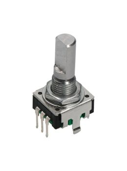 Encoder di ricambio senza tasto a pressione per apparecchiature elettroniche. Dimensioni: 12,5x13,4x26,5h mm - 24 ppr - 24 fermi