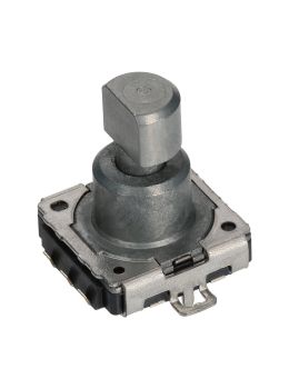 Encoder di ricambio con tasto a pressione per apparecchiature elettroniche. Dimensioni: 15,7x12x14,5mm - 16 ppr - 32 fermi