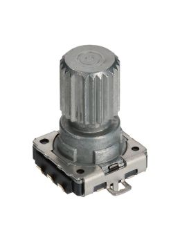 Encoder di ricambio con tasto a pressione per apparecchiature elettroniche. Dimensioni: 15,7x12x17,5h mm - 16 ppr - 32 fermi