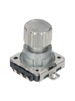 Encoder di ricambio con tasto a pressione per apparecchiature elettroniche. Dimensioni: 15,6x13x15,3h mm - 8 ppr - 16 fermi