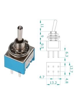 Deviatore / Interruttore a leva SPDT on-on con 6 pin (13,2x12,7mm)