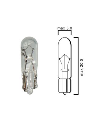 Bulb glass wedge base, W2x4,6d 6V 1,2W T5 - Pack of 5 pcs