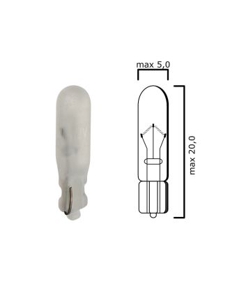 Frosted bulb glass wedge base W2x4,6d 12V 30mA T5 - Pack of 5 pcs