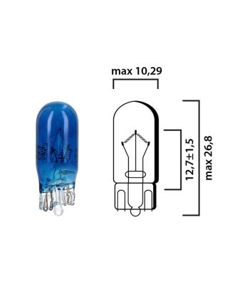 Schema lampadina blu scuro con attacco in vetro W2,1x9,5d 24V 5W T10 per illuminazione autocarro