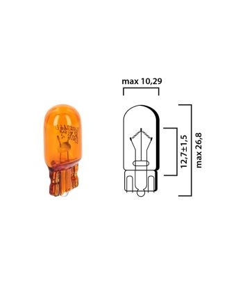 Schema lampadina ambrata con attacco in vetro W2,1x9,5d 12V 5W T10 per illuminazione auto