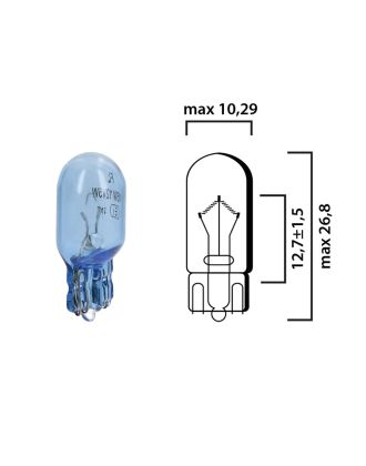 Schema lampadina blu con attacco in vetro W2,1x9,5d 12V 5W T10 per illuminazione auto