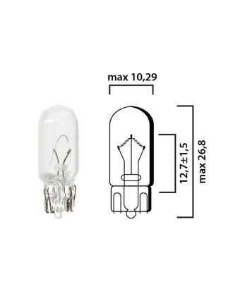 Schema lampadina con attacco in vetro W2,1x9,5d 12V 5W T10 per illuminazione auto