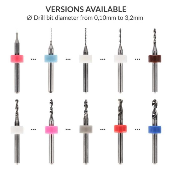 Examples of precision PCB micro drill bits, available in 63 sizes (0.1–3.2 mm)