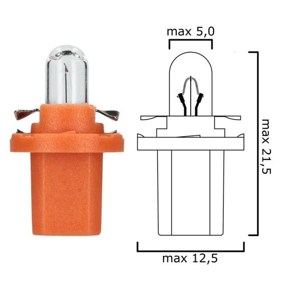 Schema of instrument cluster bulb BX8,5d 12V 1W with orange socket