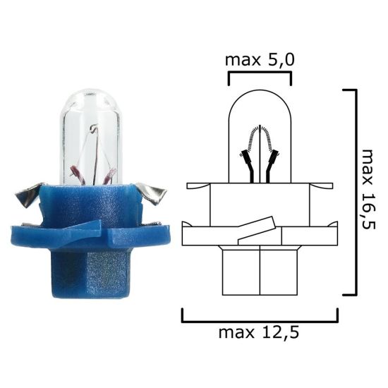 Schema lampadina per cruscotto BX8,4d 12V 1,8W con base blu
