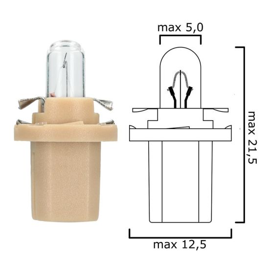 Schema of instrument cluster bulb B8,5d 12V 1,5W with beige socket