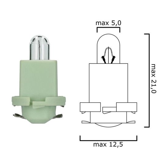 Schema lampadina per cruscotto EBSR 24V 1,4W con base verde chiaro