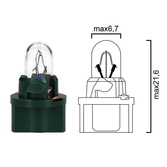 Dashboard lamp with green base T6,5 14V 3W