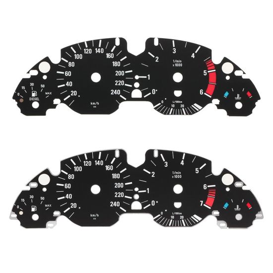 Faceplate overlay for BMW 5 Series E39 diesel and petrol instrument clusters