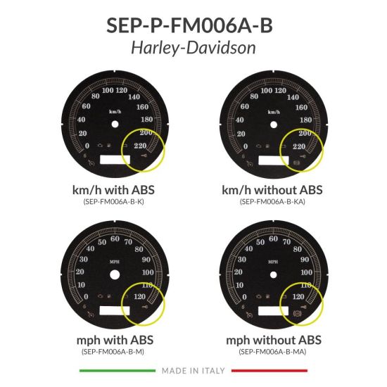 Versions comparison of the black gauge face for Harley-Davidson speedometers restoration (103mm diameter - 2006-2013 models)