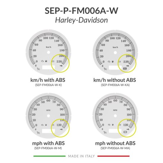 Versions comparison of the white gauge face for Harley-Davidson speedometers restoration (103mm diameter - 2006-2013 models)