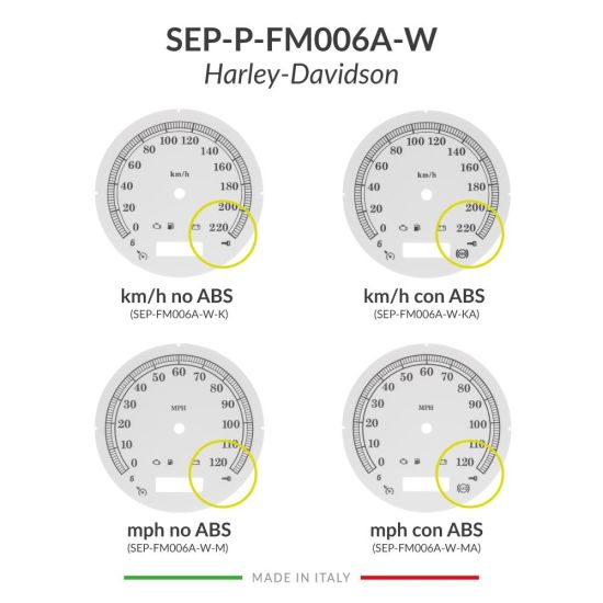 Confronto versioni fondino bianco per restauro tachimetro Harley-Davidson (diametro: 103mm - 2006-2013)