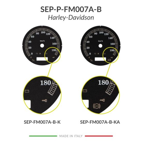 Versions comparison of the black gauge face for Harley-Davidson speedometers mph km/h conversion (103mm diameter - 2006-2013 models)
