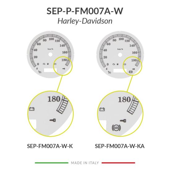 Versions comparison of the white gauge face for Harley-Davidson speedometers mph km/h conversion (103mm diameter - 2006-2013 models)