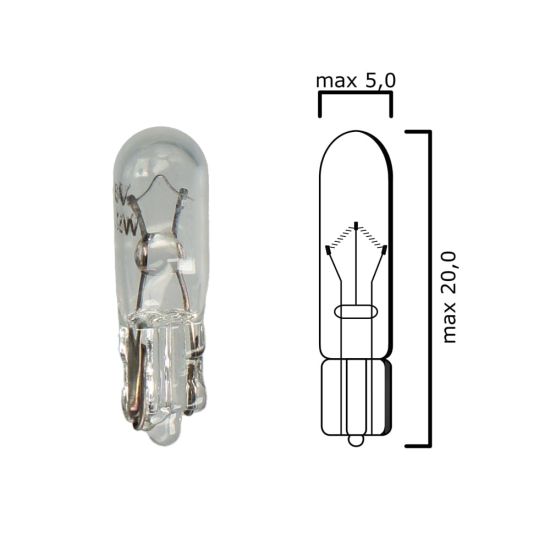 Schema lampadina con attacco in vetro W2x4,6d 6V 1,2W T5 per quadro strumenti