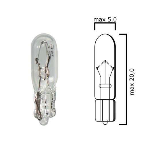 Schema lampadina con attacco in vetro W2x4,6d 12V 3W T5 per quadro strumenti