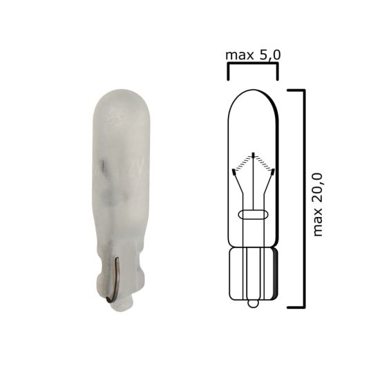 Schema lampadina opaca con attacco in vetro W2x4,6d 12V 30mA T5 per quadro strumenti