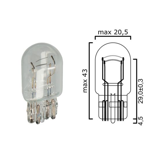 Schema lampadina con attacco in vetro W3x16q 12V 21/5W T20 per illuminazione auto