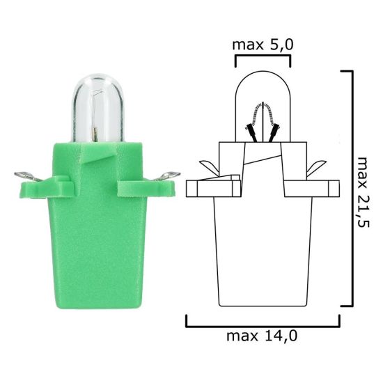Schema lampadina per cruscotto B8,7d 12V 2W con base verde