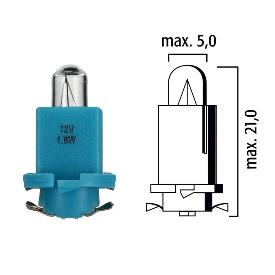 Schema lampadina per cruscotto EBS-R11 12V 1,8W con base azzurra