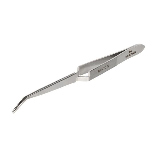 MTQ-33 reverse-action precision tweezers with curved tips – full side view