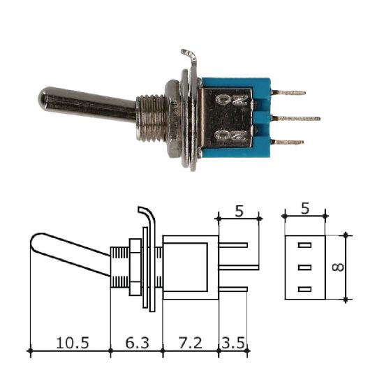 DPDT ON-ON 3 pins toggle switch (8x5mm)