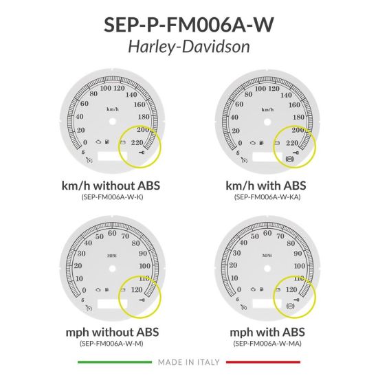 Versions comparison of the white gauge face for Harley-Davidson speedometers restoration (103mm diameter - 2006-2013 models)
