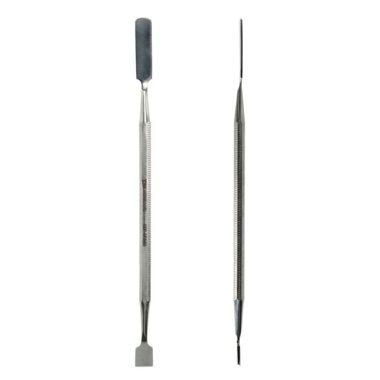 Spudger with long, flat, rounded tip and with scraper tip