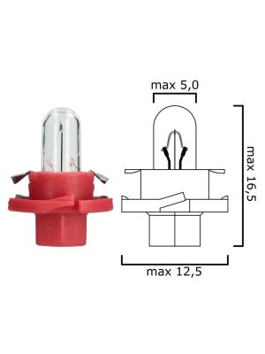 Schema lampadina per cruscotto BX8,4d 24V 1,5W con base rossa