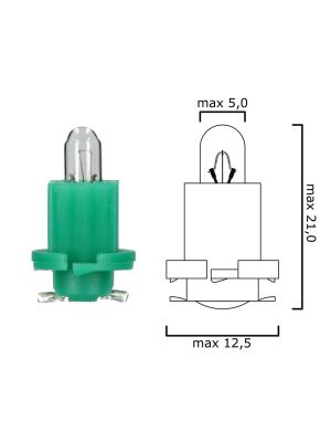 Schema lampadina per cruscotto EBSR 12V 1,2W con base verde