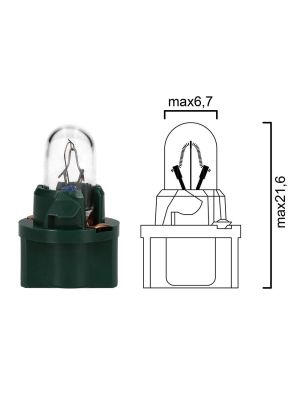 Lampadina per quadri strumenti con base verde T6,5 14V 3W