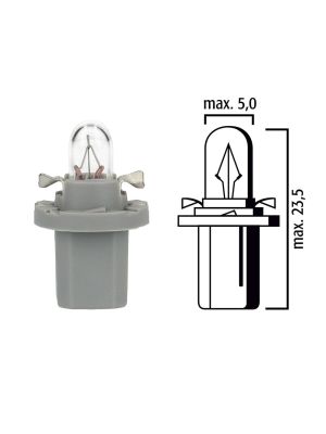 Trucks dashboard light bulb, B8,5d BAX10d 24V 1,2W with grey base - Pack of 5 pcs